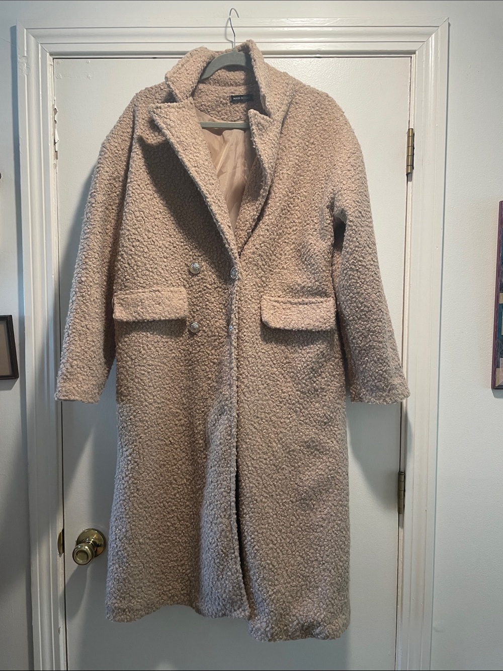 Made in Italy Cozy Long Teddy Coat in Light Beige - Women's Plush Winter Coat